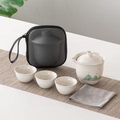 陶磁器  茶器セット 5点セット 急須セット  蓋碗 湯飲みセット湯呑み 収納バッグ付き ポータブル 旅行 ティーセット 2色 ホワイト、ブラック