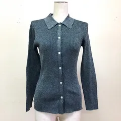 タグ付 HEYUMM ラメニットコンパクトカーディガン 襟付き 洗える グリーン