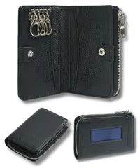 [Ventury] キーケース カード入れ付き ミニ財布 マルチケース スマートキーケース 本革 4連フック付き コンパクト 人気 便利 財布 カードケース 小銭入れ 多機能 軽量 