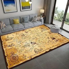 カーペット ラグ 絨毯 じゅうたん マット 海賊 宝の地図 ヴィンテージ調 レトロ調 派手 子供部屋 ユニーク おしゃれ かわいい 滑り止め付き 4-7