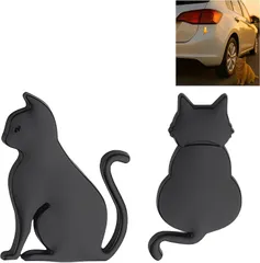coco plaza 車用 猫 エンブレム ステッカー 3D 金属製 2個セット 防水 シール デカール カーステッカー かわいい おしゃれ 猫シルエット バイク アクセサリー(ブラック)