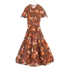 【極美品】ピンクハウス★パッチワーク&リボンモチーフ♪綿ローンワンピース 茶系 前開き リボン♪ローズpt♪残布有 z15444