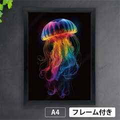 『虹クラゲ　<NO.001>（Rainbow Jellyfish）』　《ショップオリジナル》《レインボーシリーズ》　A4 光沢 アートポスター【フレーム付】《OR》★再入荷★