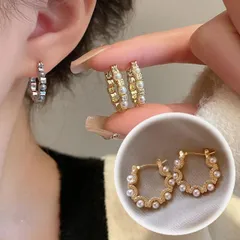 フープピアス リングピアス パール ピアス レディース サークルピアス かわいい ゴールド ワンポイント 結婚式 二次会 パーティー(メール便送料無料)