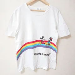 (^w^)b Fantasy Shop ファンタジーショップ Disney ディズニー 半袖 Tシャツ カットソー 丸首 クルーネック レインボー 虹 プリント キャラクター ミッキー ミニー 可愛い カジュアル 綿100% ホワイト 白 メンズ サイズL