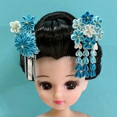 人形用つまみ細工かんざし  日本髪　つまみ細工　リカちゃん