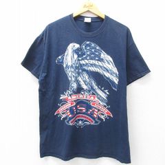 XL/古着 半袖 ビンテージ Tシャツ メンズ 00s 鳥 USAロゴ 大きいサイズ コットン クルーネック 紺 ネイビー 25jul07 中古