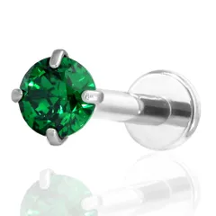 ボディピアス ラブレットスタッド 立爪ストーン(ストーン3mm エメラルドグリーン)(18G)(内径6mm)