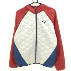 プーマ 中綿ジップパーカー ライトグレー×レッド 切替 ロゴ刺しゅう ジャケット メンズ L ゴルフウェア PUMA