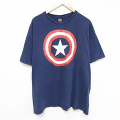 XL/古着 半袖 Tシャツ メンズ マーベル キャプテンアメリカ 大きいサイズ コットン クルーネック 紺 ネイビー 24aug02 中古