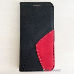 iPhone SE3 SE2 8 7 SE (第2世代/第3世代) ケース スマホ 手帳型 カードケース ツートンカラー 裏止め 曲線模様 幾何学 ブラック 黒 黒色 アイフォン