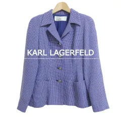 美品 KARL LAGERFELD カールラガーフェルド テーラードジャケット スーツ シングル 4B ドット柄 ロゴ ポリエステル×レーヨン ブルー系 サイズ36 レディースのサムネイル