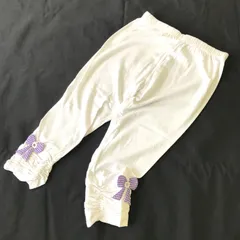 キッズレギンス　のびのびらくらく（2点￥800）80cm《Nom Shop》白　パープル リボンチャーム付（90100286）