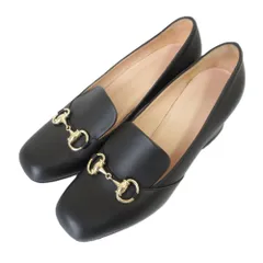 美品 GUCCI グッチ スクエアトゥ レザー ホースビット ローファーパンプス サイズ36 23cm相当 ブラック レディース 古着 中古 USED