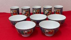 有田焼　南山窯　湯呑、飯碗 5客セット　「久谷牡丹食事の友」　未使用品
