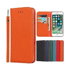 6.1 インチ レザー iPhone12 ケース 手帳型 iPhone12pro 手帳型ケース (ライチ紋本革-オレン 02-iPhone )