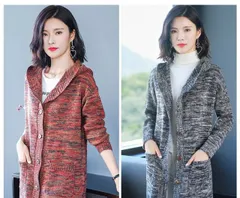 トップス カーディガン ロング ロング丈 袖あり 長袖 萌袖 襟なし フード付き 前開き ニット 厚手 かわいい 大人可愛い きれいめ シンプル カジュアル 大人 上品 おしゃれ 大人女子 こなれ感 ラフ ルーズ 個性的 クール モード系 エレガント モダン 