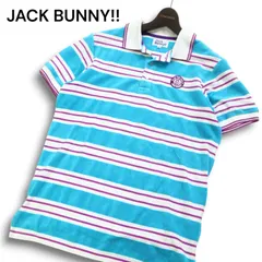 JACK BUNNY!! ジャックバニー パーリーゲイツ ゴルフ ロゴ刺繍★ パイル 異素材切替 半袖 ボーダー ポロシャツ Sz.5 メンズ