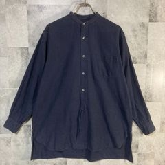 日本製 COMOLI コモリ 長袖 バンドカラー ロング シャツ ネイビー 2