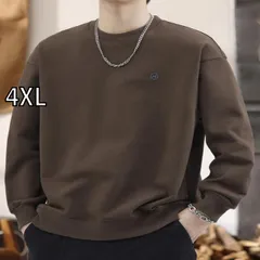 [4XL]メンズ ファッション 服 男性用 オシャレ シンプル 大人 かっこいい ストリート ブラウン 厚手 ラウンドネック スウェット シャツ 秋 レトロ 長袖 トップス ボトムス フリース レイヤリング シャツ 