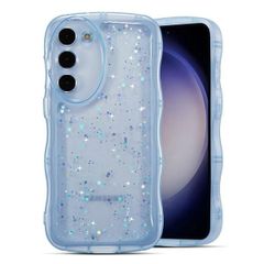 Galaxy S23_ブルー QLTYPRI Galaxy S23 ケース クリア TPU カバー ウェーブ おしゃれ 韓国 可愛い ウェーブ グリッター 透明 薄型 軽量 耐衝撃 滑り止め (SC-51D / SCG19) スマホケース ワイヤレス充電対応