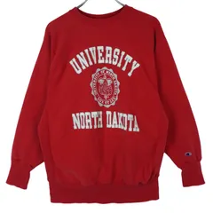 80sUSA製チャンピオンリバースウィーブChampionREVERSE WEAVEカレッジ系スウェットトレーナー赤レッド袖ロゴワッペンNORTH DAKOTAノース・ダコタ州立大学トリコタグvintageヴィンテージ40227