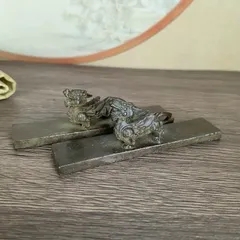 文鎮 麒麟 ヴィンテージ調 古美術 置物 オブジェ 金物 風水 魔除け インテリア オブジェ ペーパーオーナメント 開運 財運 金運アップ