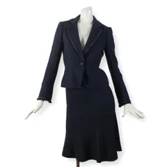 04【新品同様】ミッシェルクラン スカートスーツ 上36 下38 ★未使用に近い★ 上S 下M ネイビー 紺 ツイード MICHEL KLEIN 秋冬