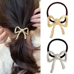 【数量限定】リボン かわいい レディース ヘアアクセサリー メタル 飾り付き おしゃれ 2個セット 上品 シンプル 大人 ヘアゴム 結婚式 韓国風