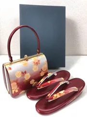 【美品】草履 バッグ セット ／ Zori Sandals & Handbag Set ワインレッド×金バラ柄 フォーマル 23cm 成人式・結婚式・卒業式に◎ 和装小物