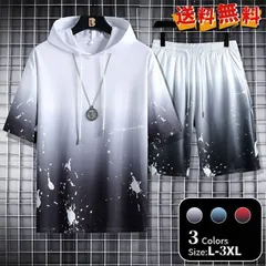 メンズセットアップ 夏服 薄手 メンズ ジャージ 上下セット メンズジャージ グラデーション フード付き パーカー ショートパンツ 半袖 ショ