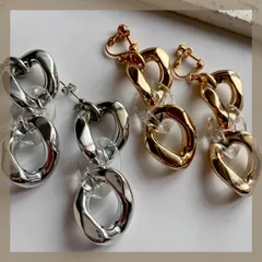 《304ステンレス 24KGP》ハンドメイドピアス 大ぶり メタル クリア チェーン ゴールド シルバー モード 軽い アレルギー対応《イヤリング変更可能》