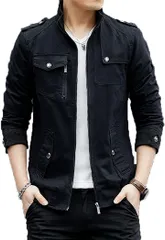 Ys factory Y's 裏起毛 ミリタリージャケット メンズ トレンチコート ジャンパー ボア アウター 綿 冬 秋 春 薄手 厚手 防風 日本XLサイズ相当(ブラック／薄手,  XL)