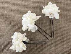 プリザーブドアジサイ髪飾り3本セット　ドライフラワー髪飾り　プリザーブドフラワー