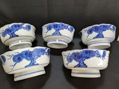 どんぶり】美濃 三洋陶器龍峰窯 花風流染付ねじり祥瑞 丼5個セット未