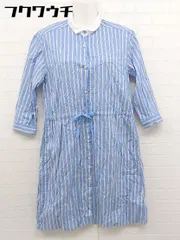 ◇　◎ NEWYORKER BLUE ストライプ　ウエストリボン 長袖 膝丈 ワンピース サイズ11AR ネイビー　ホワイト レディース  【中古】 【1106300007028】