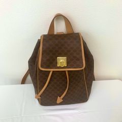 CELINE（セリーヌ）ヴィンテージ マカダム  柄 レザー リュックサック ブラウン【中古】