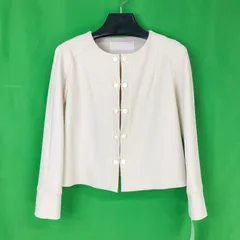 【未使用品】EVENTAIL 日本製 ノーカラーストレッチジャケット ダブルブレザー M 9号 ベージュ アイボリー ポリエステル ポリウレタン レディース 春夏 スプリングサマー オケージョン フォーマル