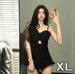 レディース水着 露出控え目 ガーリー系 モノキニ水着 黒 フリル?可愛い ワンピース水着 XLサイズ