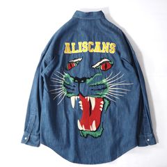 グッチ GUCCI イタリア製 ALISCANS タイガー エンブロイダリー ウォッシュド オーバーサイズド シャツ 46 インディゴ メンズ 正規品 5-YD002