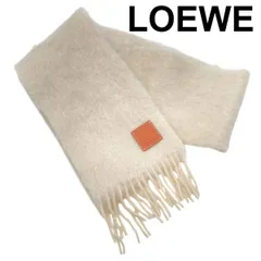 ● ロエベ LOEWE アナグラムロゴ マフラー フリンジ アイボリー スカーフ ストール モヘア＆ウール レディース 5E133