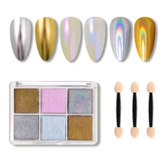 【特価商品】ミラーパウダー 固形 ネイルパウダー 6色 パレット オーロラパウダー ミラーネイル パウダー ネイルアート レジン ジェルネイル チップ付き (04#)