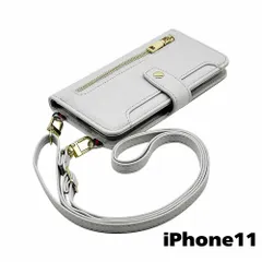 【新品未使用】 iPhone11 アイフォン11 ストラップ付き 手帳型スマホ ケース ショルダー (カバー色ライトグレー) くすみ ニュアンスカラー シンプル おしゃれ ファスナー カード収納 flip52-muji-iphone11-lgy
