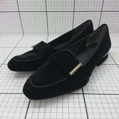 ◇ Θ RANDA ベルベット調ローファー パールヒール ブラック系 M レディース E  【1509100021292】