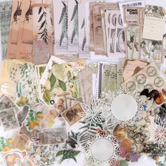【迅速発送】YOVOY ２６０枚 大容量 コラージュ 素材 シール ステッカー 手帳素材パック レトロ アンティーク フレークシールステッカー デザインペーパー 素材紙 和紙 メモ用紙 カード 紙モノ ノート スケジュール カレンダー (山野)