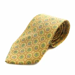 サルヴァトーレフェラガモ Salvatore Ferragamo ネクタイ レギュラータイ 総柄 ゾウ 絹 シルク 黄色 イエロー ベージュ 緑 グリーン /NW22 ■OH