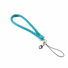 本革 6本丸編み携帯ストラップ ターコイズブルー　 ファースト 手編み国産オリジナル落下防止