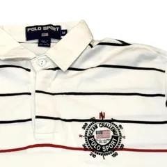 90s POLO SPORT OCEAN CHALLENGE 半袖ラガーシャツ 白 黒 赤 ボーダー M ポロシャツ ポロスポーツ ラルフローレン 古着