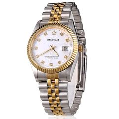メンズ ゴールド ステンレス 腕時計 ビジネス カジュア 腕時計 防水 日付表示 夜光 贅沢 ダイヤモンド ゴールド シルバー 金腕時計 (ホワイト)