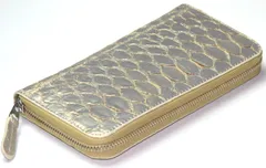 《期間限定SALE》《送料無料＆税込価格》《新品未使用》《数量限定》《特別価格》RED CROW -レッドクロウ-！本パイソン！蛇革！シャンパンゴールド染色！ダイヤ型！大判ウロコ！金運上昇NEWカラー！男女兼用！ラウンドロングウォレット　1671P　Sゴールド